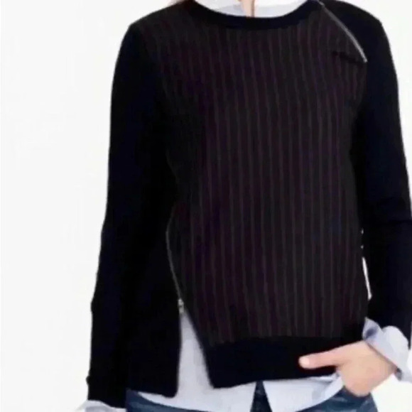 J. Crew Sweater Womens Small Pinstripe Asymmetrical Zip Pullover size XXS - Picture 1 of 5